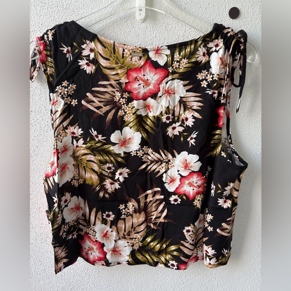 Hurley Highland Tropics Tank Black Hawaiian floral print Size M Luau Surf Beach - Picture 2 of 9